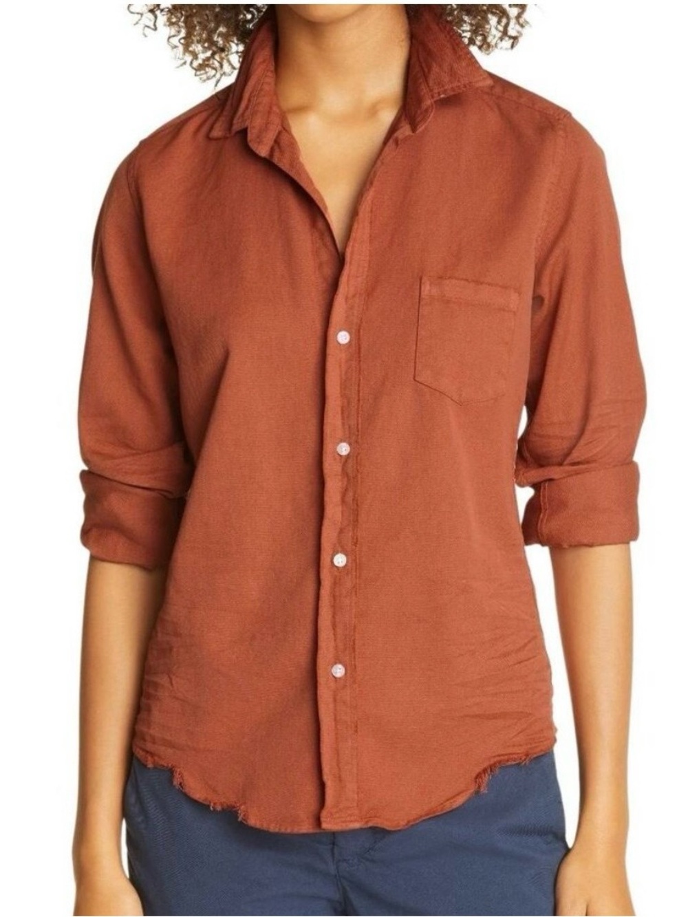 Frank & Eileen Button-Down BARRY Shirt in rust-colored denim (Size L) $288